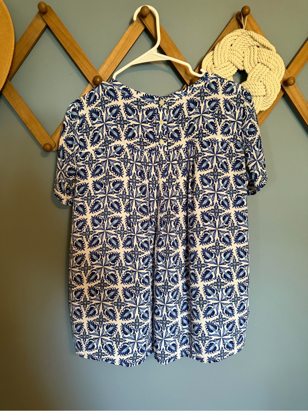 Blue and White Patterned Women’s Top